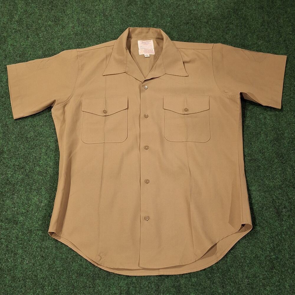US MARINE CORPS CREIGHTON UNIFORM KHAKI SHORT SLEEVE SHIRT SIZE LARGE